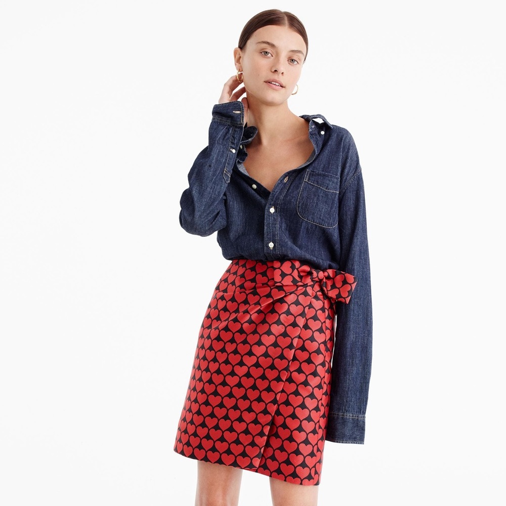 J. Crew Red and Black Heart Print Mini Skirt